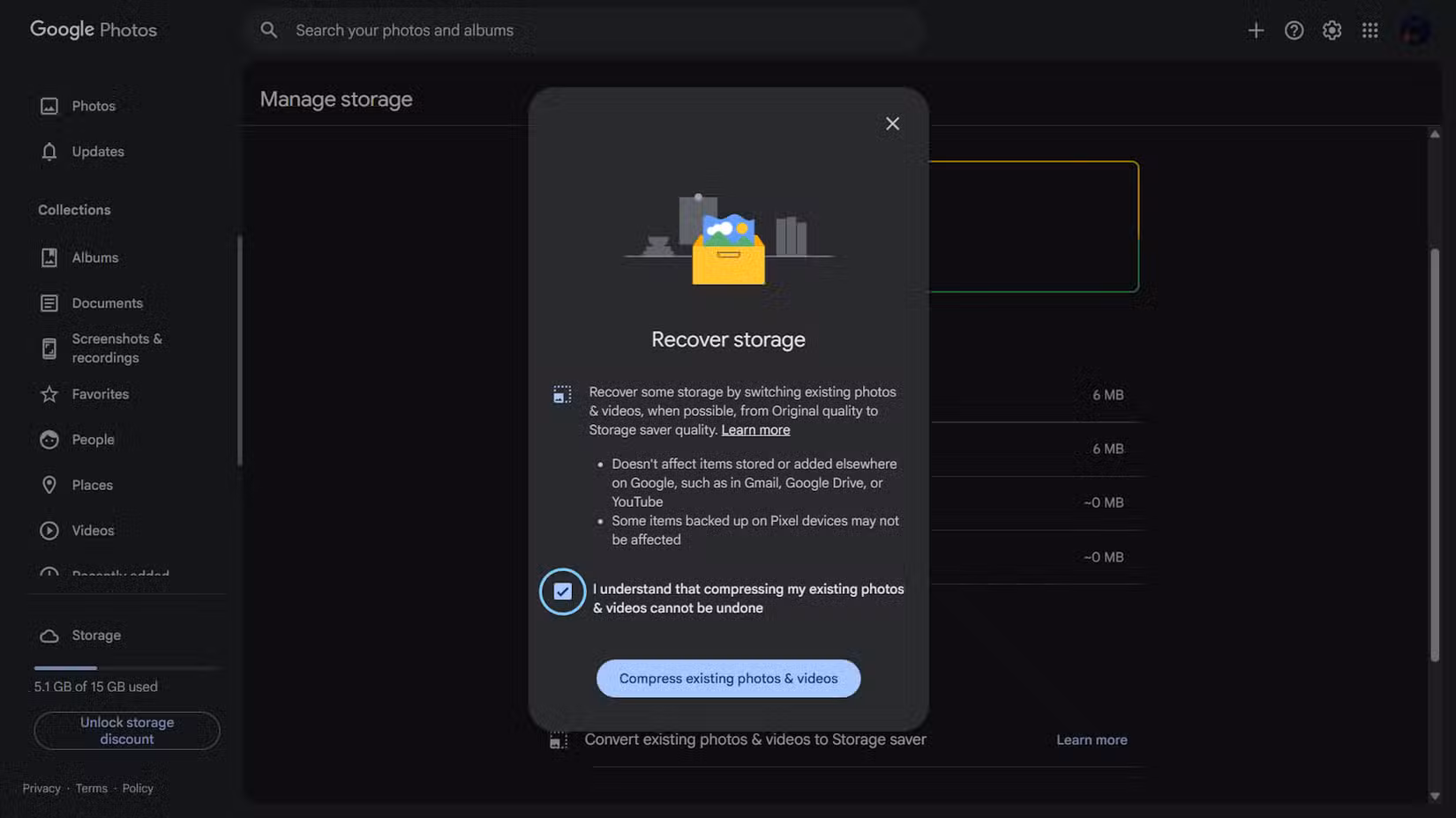 إعدادات تخزين عميل الويب لصور Google