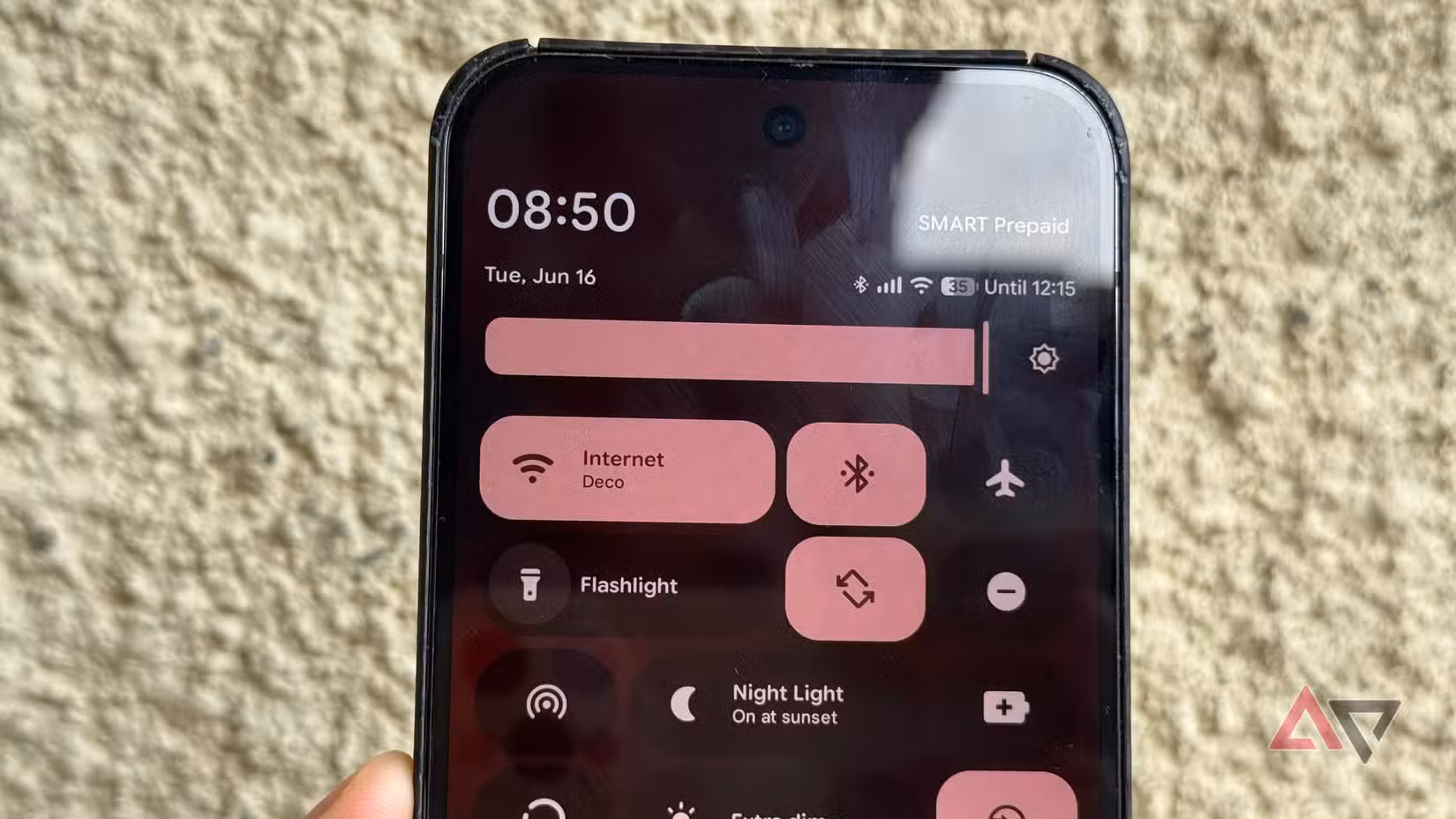 Quick settings on Google Pixel 9 Pro XL showing brightness adjuster not in fall even when under direct sunlight