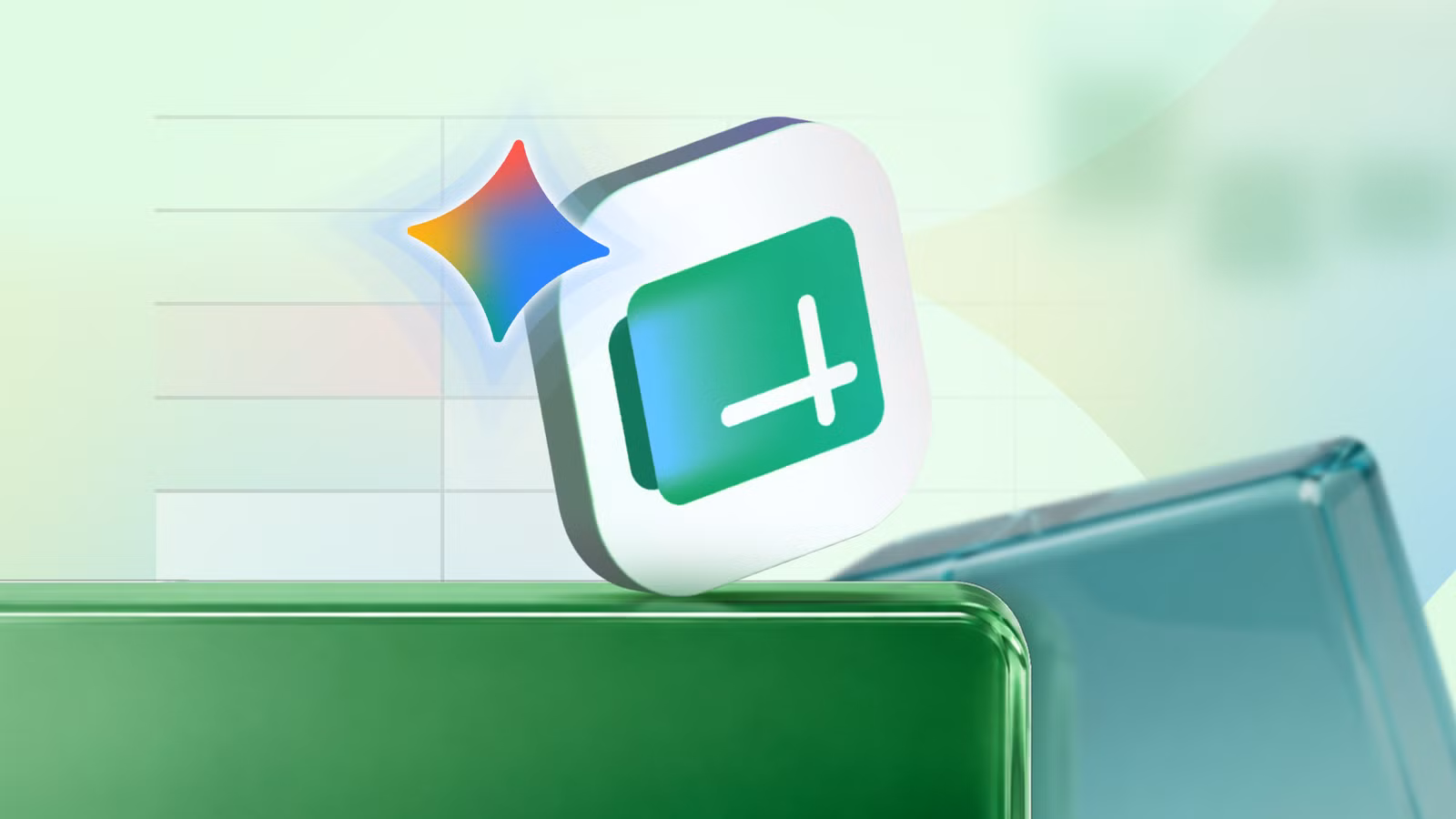 google sheets and gemini icons over a green spreadsheet background png