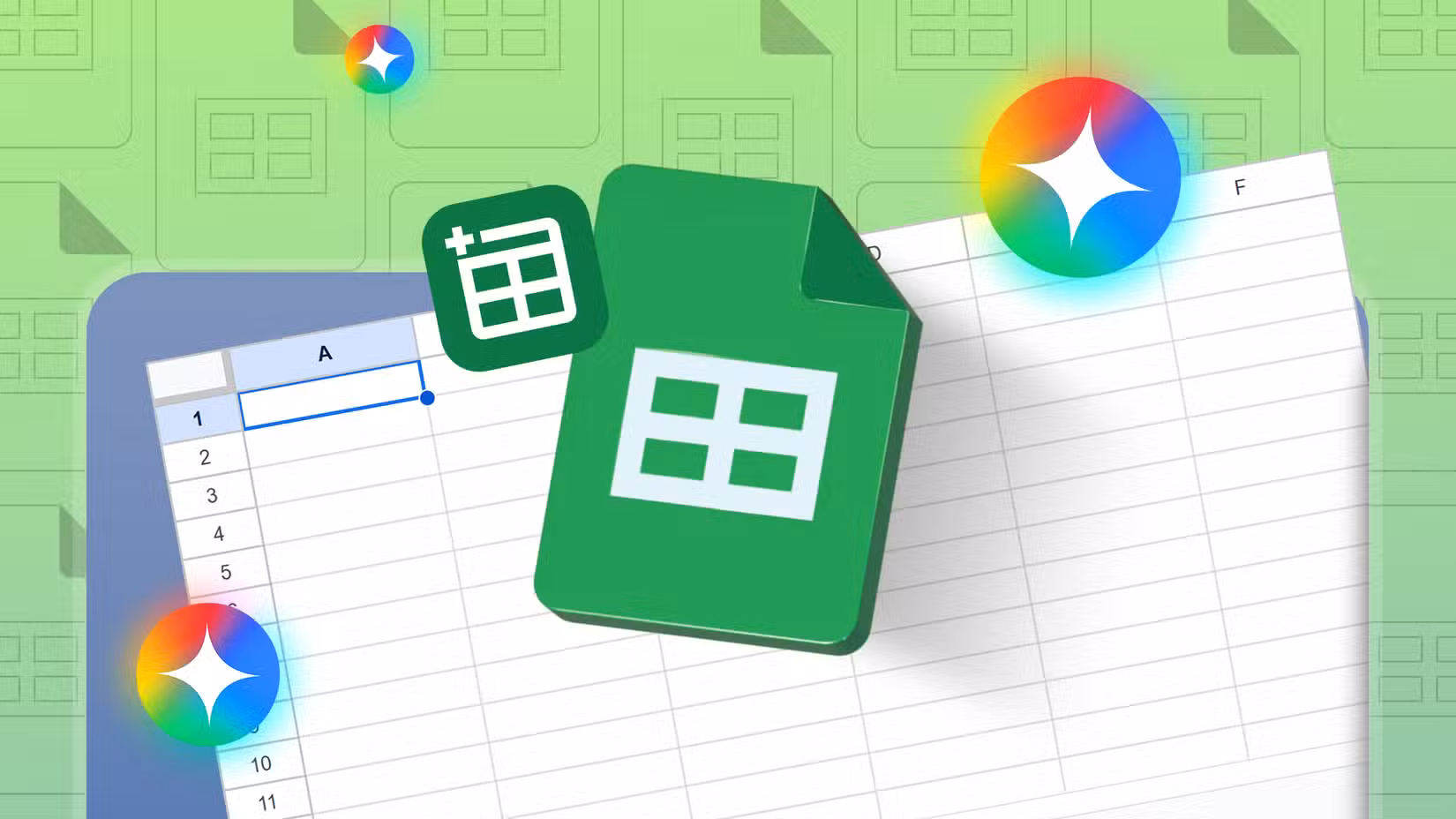 يتألق رمز جداول بيانات Google مع Gemini AI على خلفية جدول البيانات