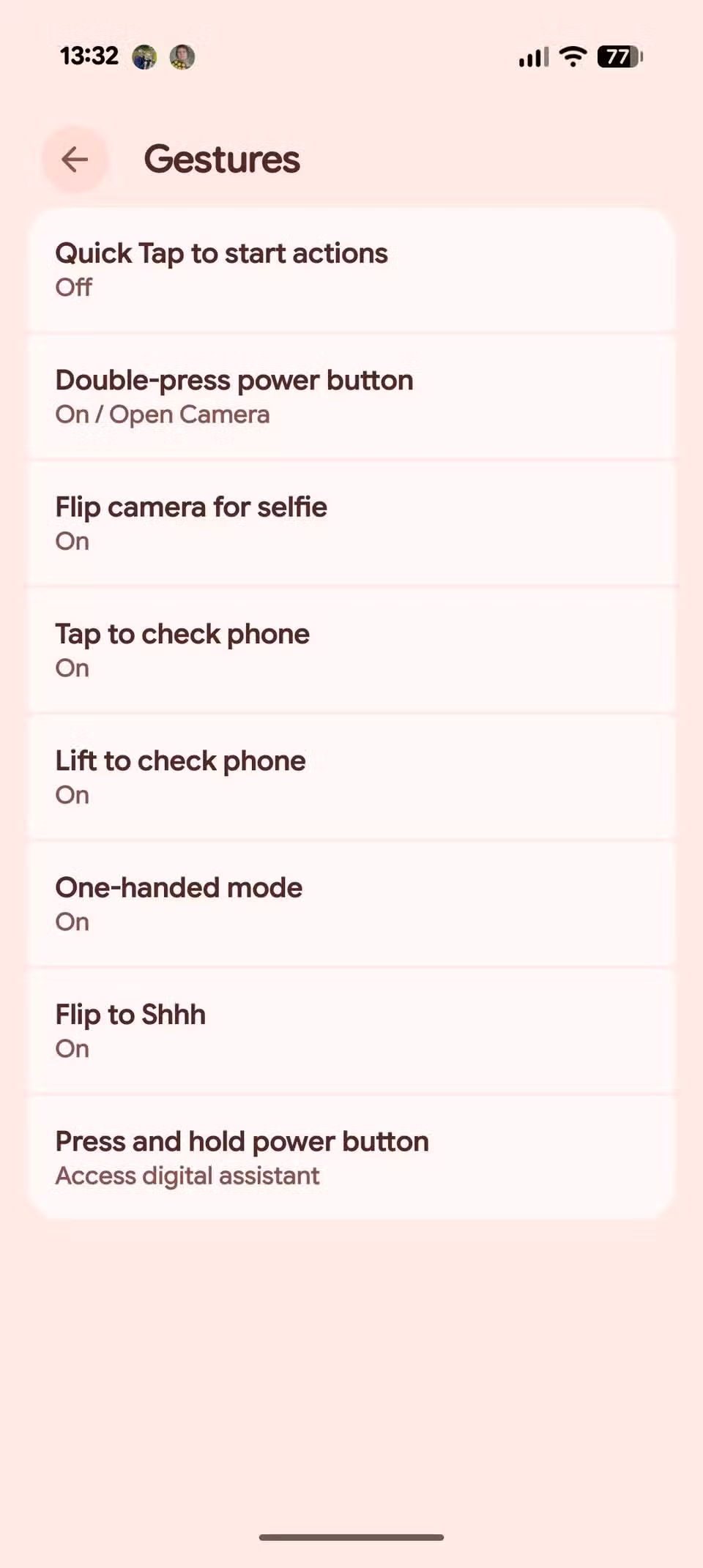Gesture settings in Android.