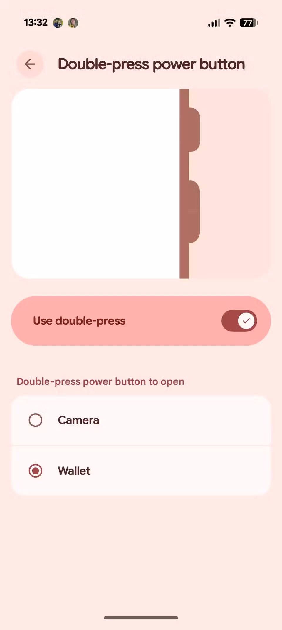 Setting the double-tap settings to Google Wallet.