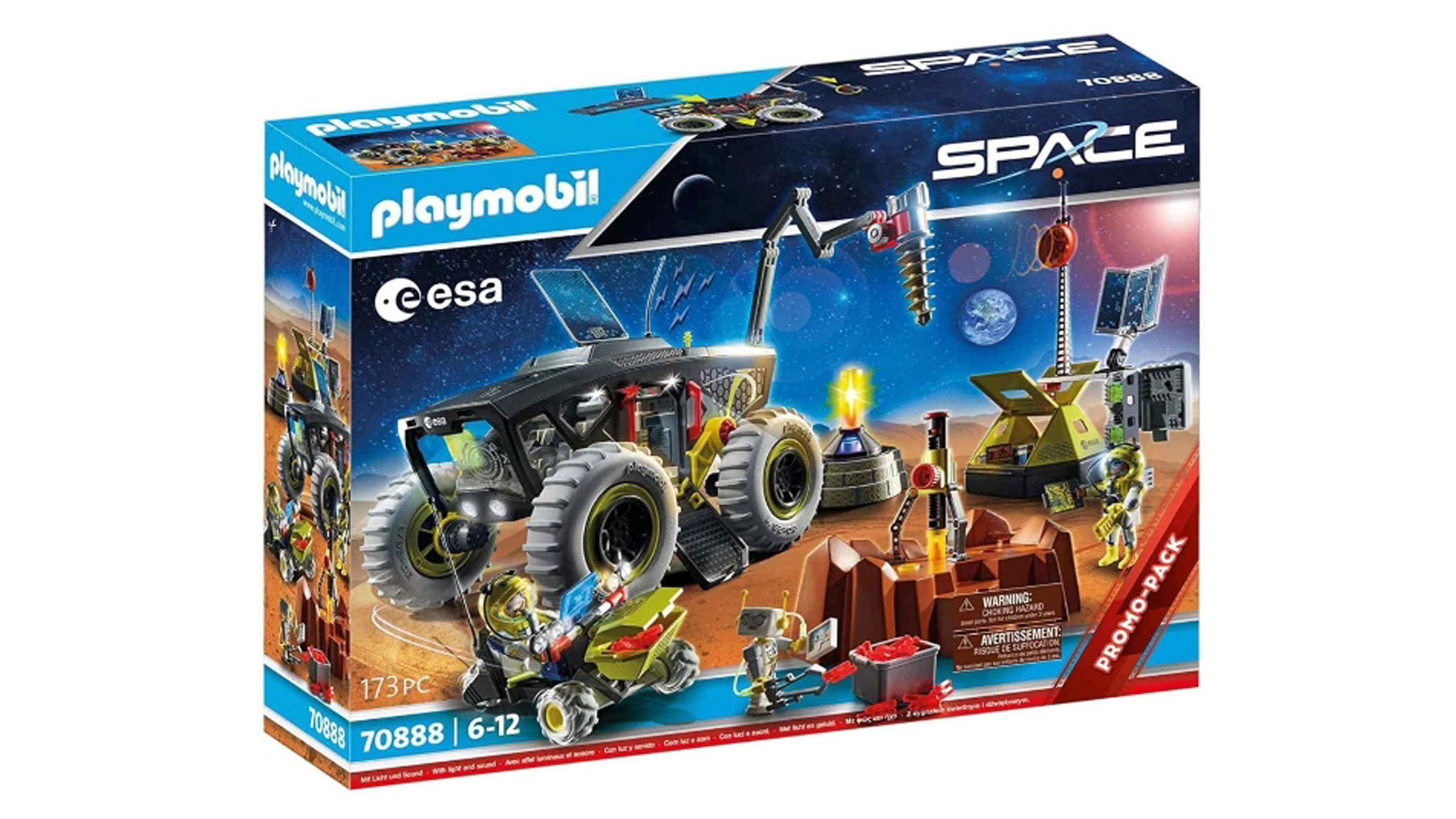 The product of a Playmobil space set placed in front of a white background.
