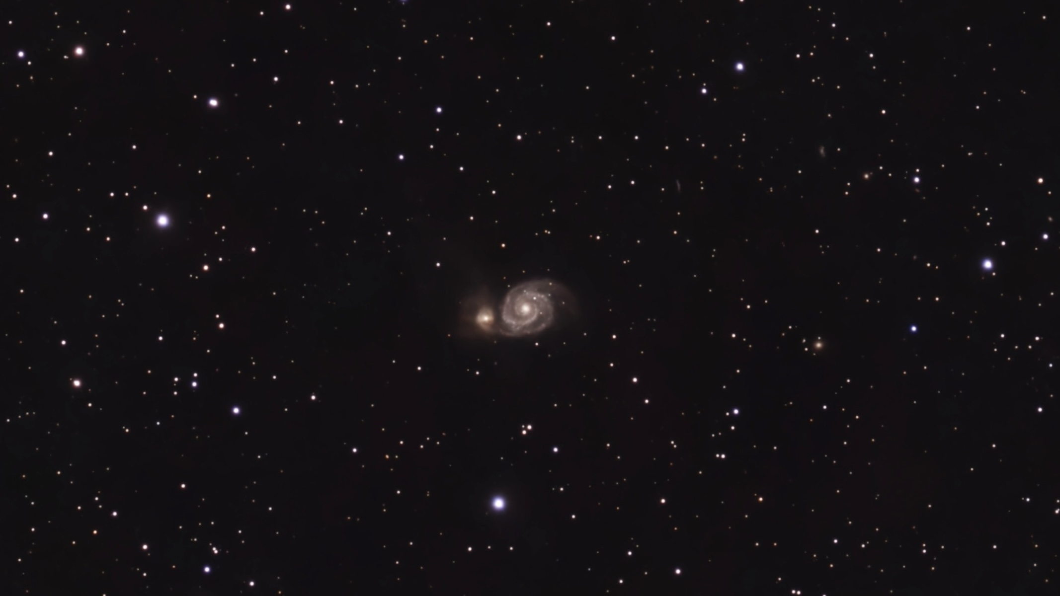 The Whirlpool Galaxy (M51), as imaged with the ZWO Seestar S30 Pro in EQ mode and edited with Deep Sky Stack and AI Denoise.