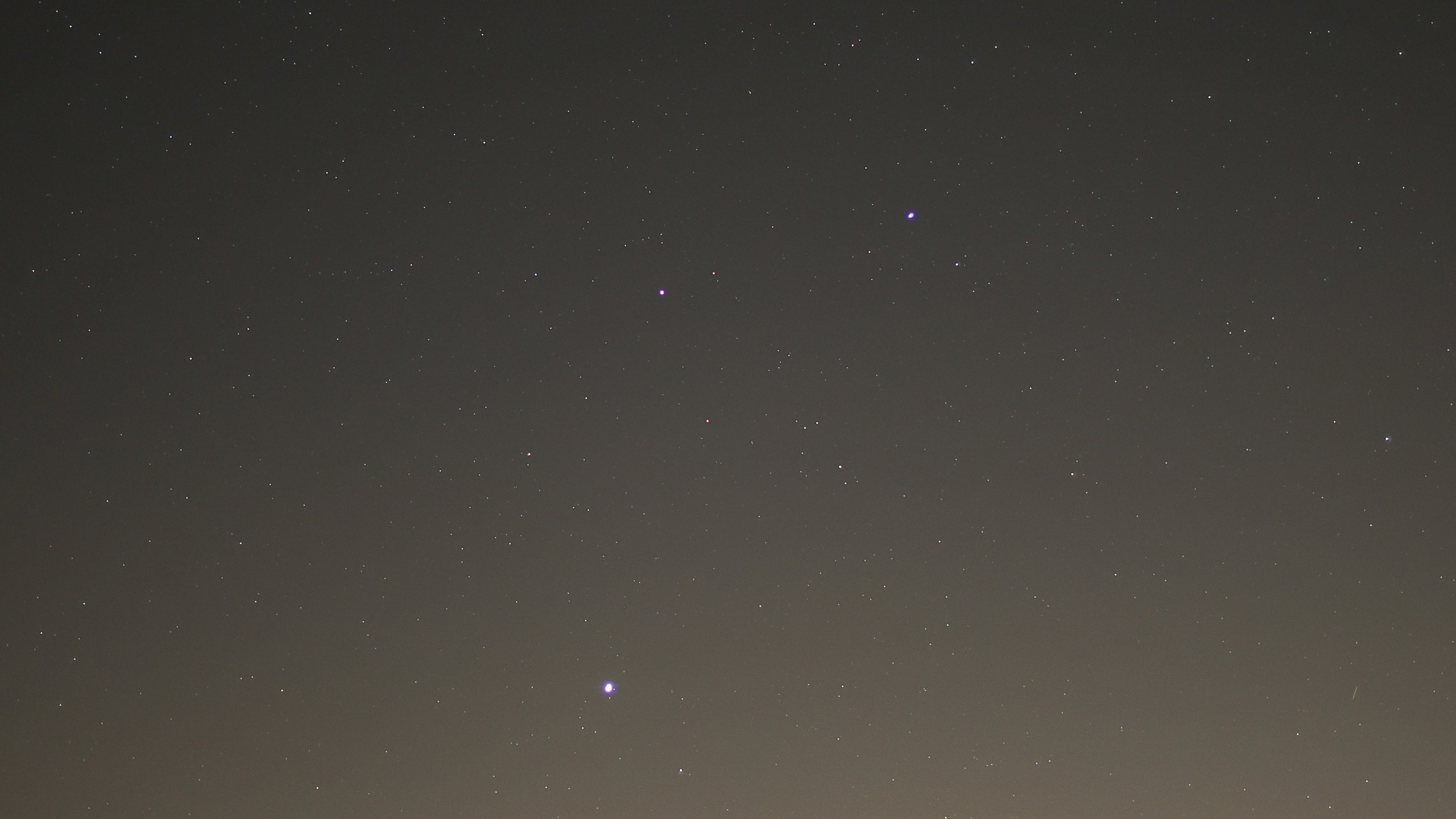 A closeup of Jupiter, Pollux and Castor as imaged by the Canon EOS R6 III.