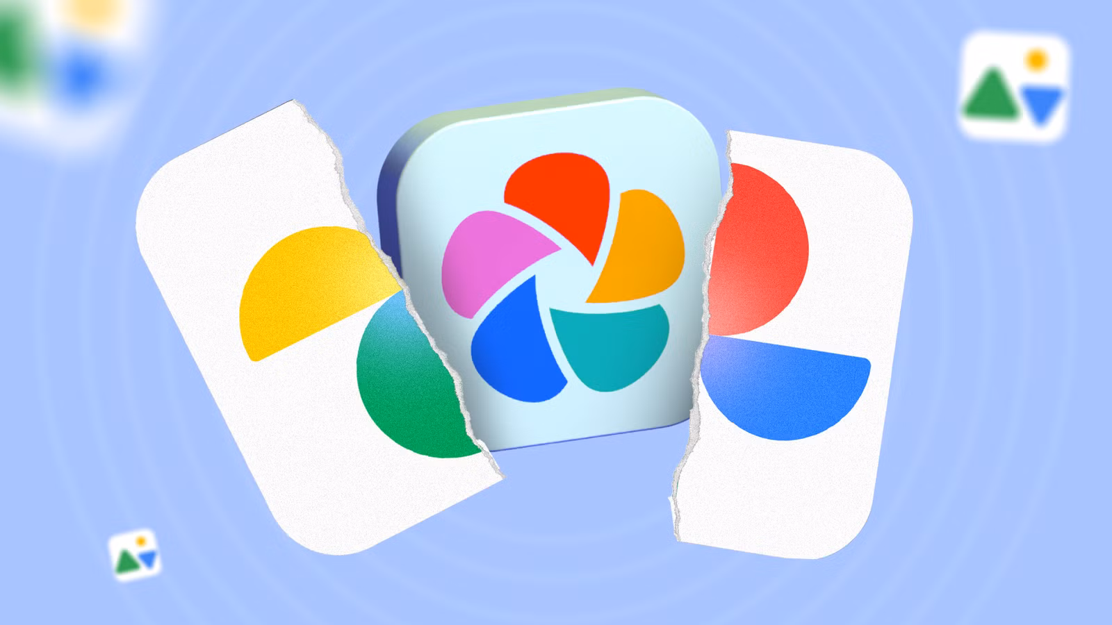 torn google photos logo revealing the immich icon in the middle png
