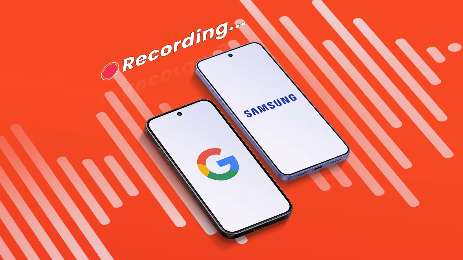 two phones comparing google and samsung voice recording apps png