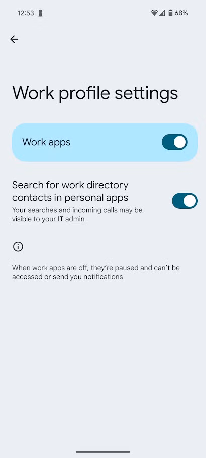 android work profile settings