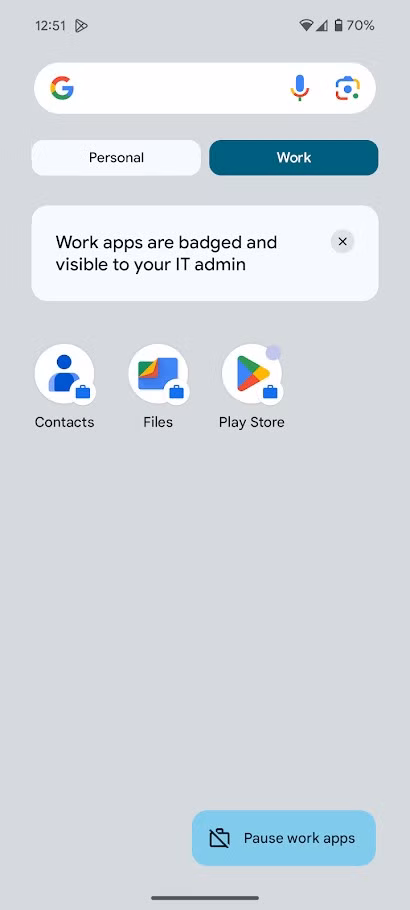 android work profile apps