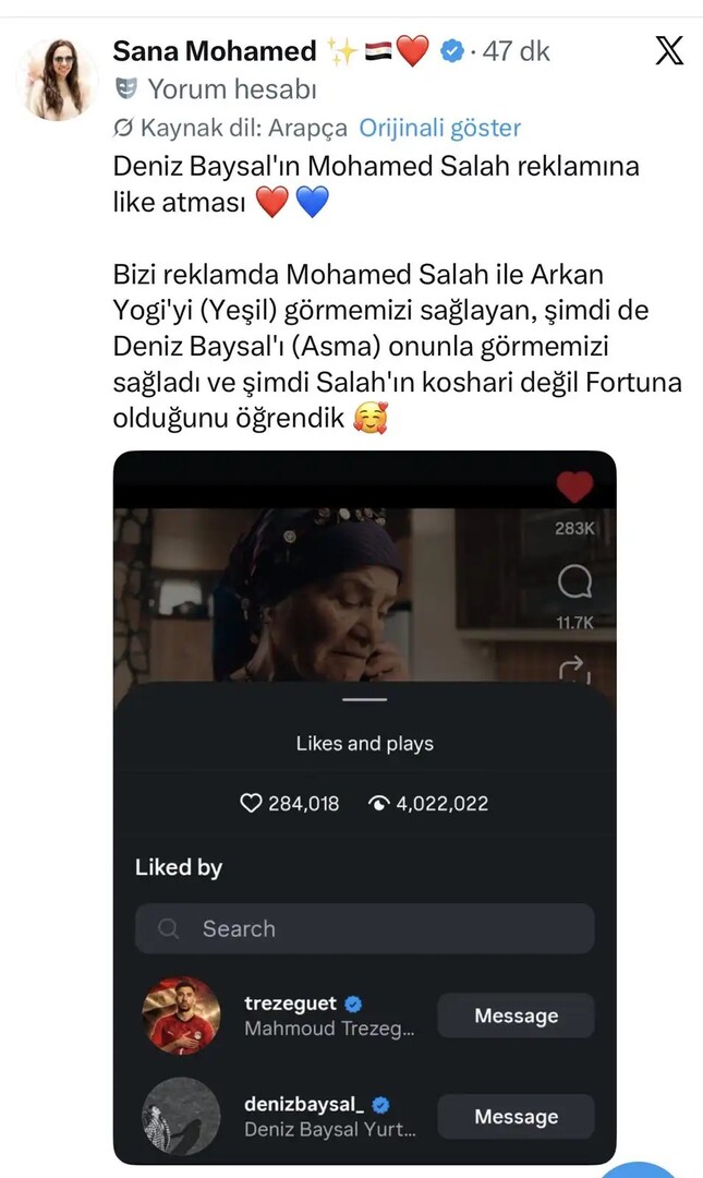 ممثلة تركية شهيرة تفاجئ محمد صلاح ممثلة تركية شهيرة تفاجئ محمد صلاح