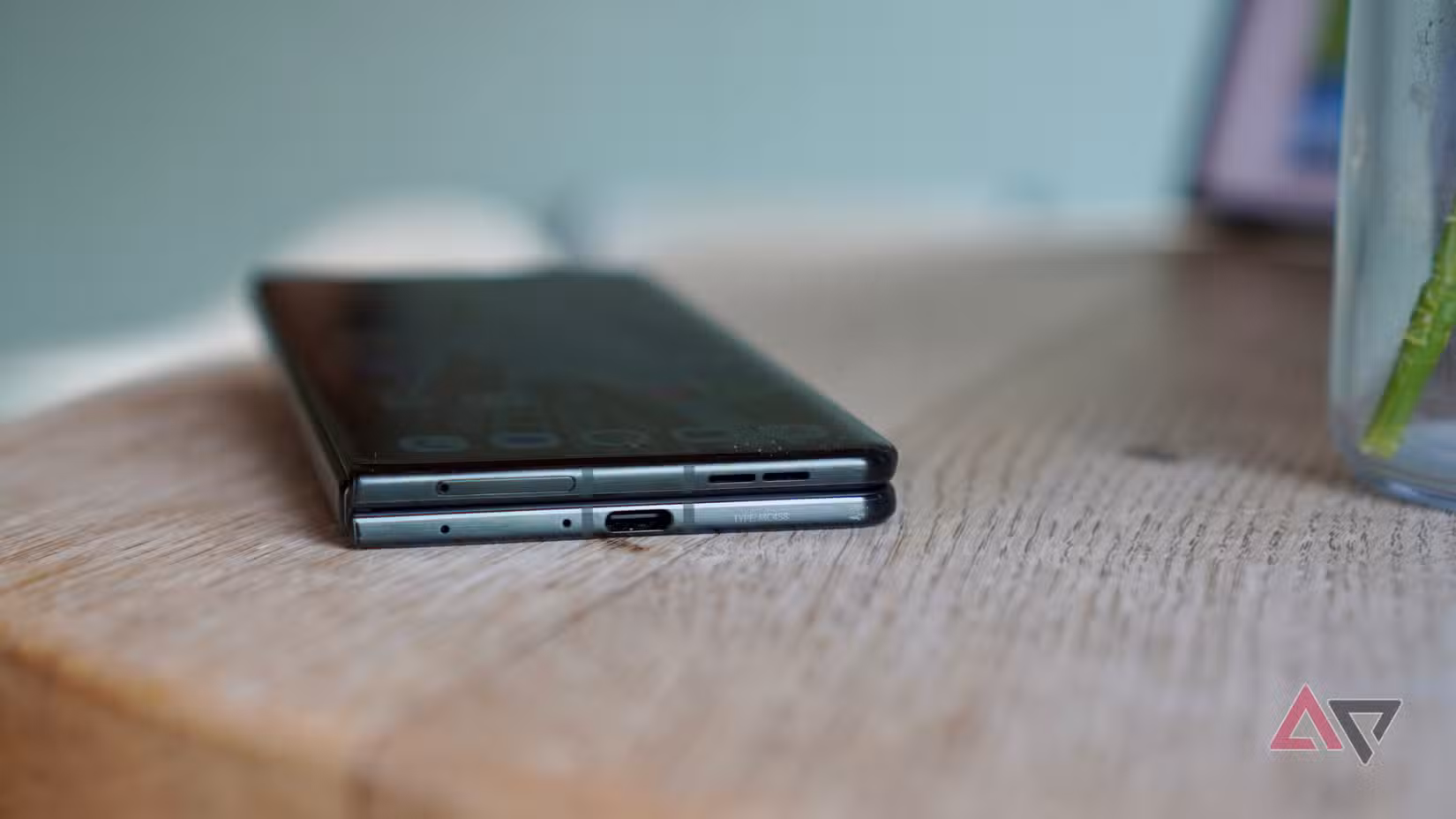 The closed Motorola Razr Fold showing the charging port