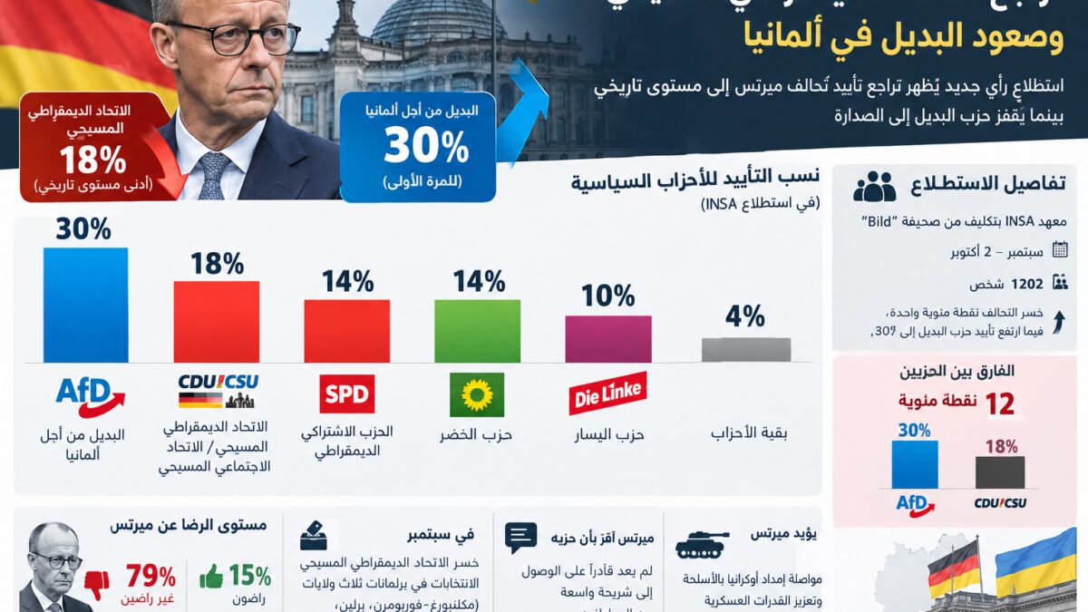استطلاع ألماني: فجوة قياسية بين تحالف ميرتس وحزب البديل